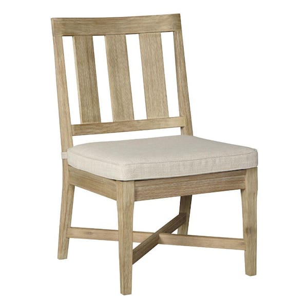 Benjara Brown Wooden Chair with Slatted Back and Fabric Seat (Set of 2)