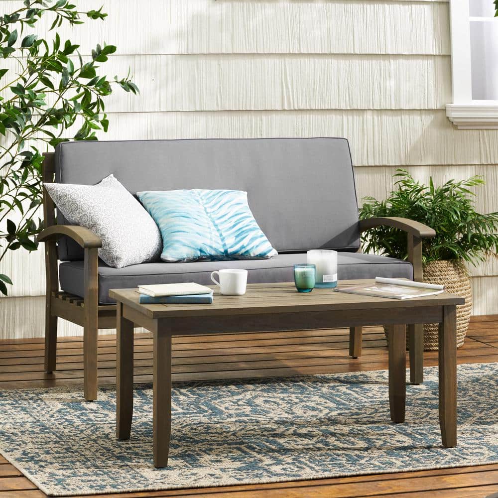 Gray Acacia Wood Outdoor Loveseat and Coffee Table Set