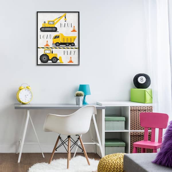 Haul Load Play Trucks by Elizabeth Tyndall Black Framed Typography Giclee Art Print 30 in. x 24 in.