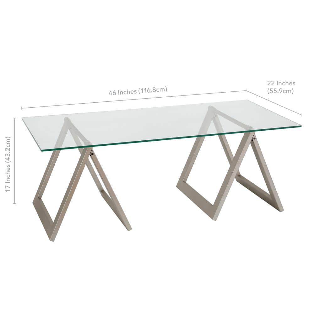 Modara 46" Satin Nickel Rectangular Metal and Glass Coffee Table