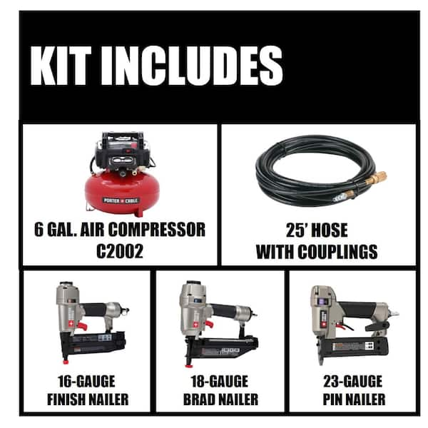 6 Gal. Portable Electric Air Compressor with 16-Gauge, 18-Gauge and 23-Gauge Nailer 3 Tool Combo Kit