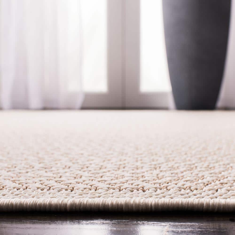 Cream Beige Geometric Braided Square Indoor Outdoor Rug