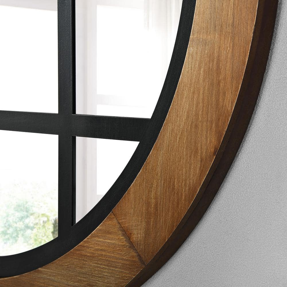Covington Farmhouse 32'' Rustic Wood and Black Arch Wall Mirror