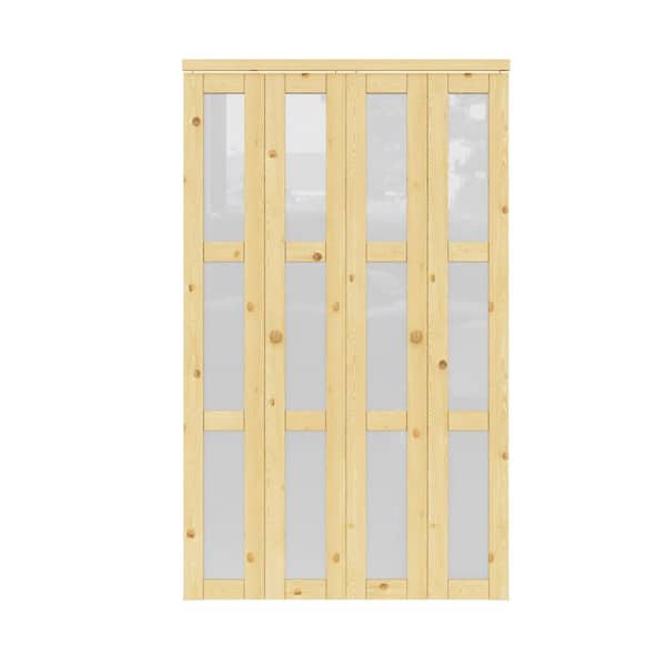 EH PUERTA 48 in. x 80 in. 3-Lite Pine Wood Tempered Frosted Glass and Solid Core Finished MDF Closet Bi-fold Door with Hardware