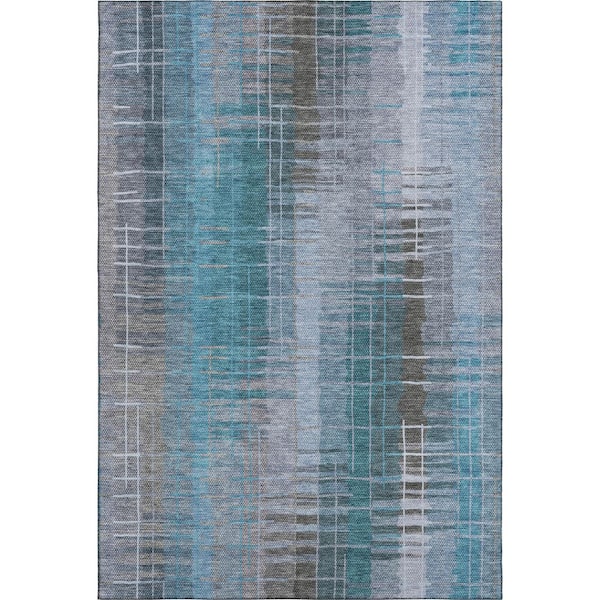 Mayfield Premium Machine Washable Abstract AMF2261 Teal 10 ft. x 14 ft. Area Rug
