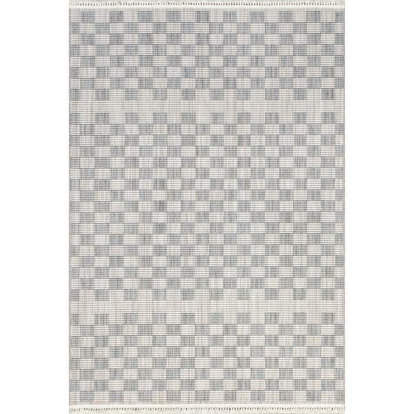 nuLOOM Sunniva Casual Checkered Tasseled Beige 6 ft. 7 in. x 9 ft. Area Rug