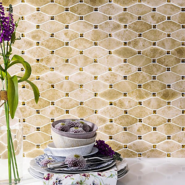 Emperador Brown 11.82 in. x 13.39 in. Hexagon Polished Marble Mosaic Tile (11 sq. ft./Case)