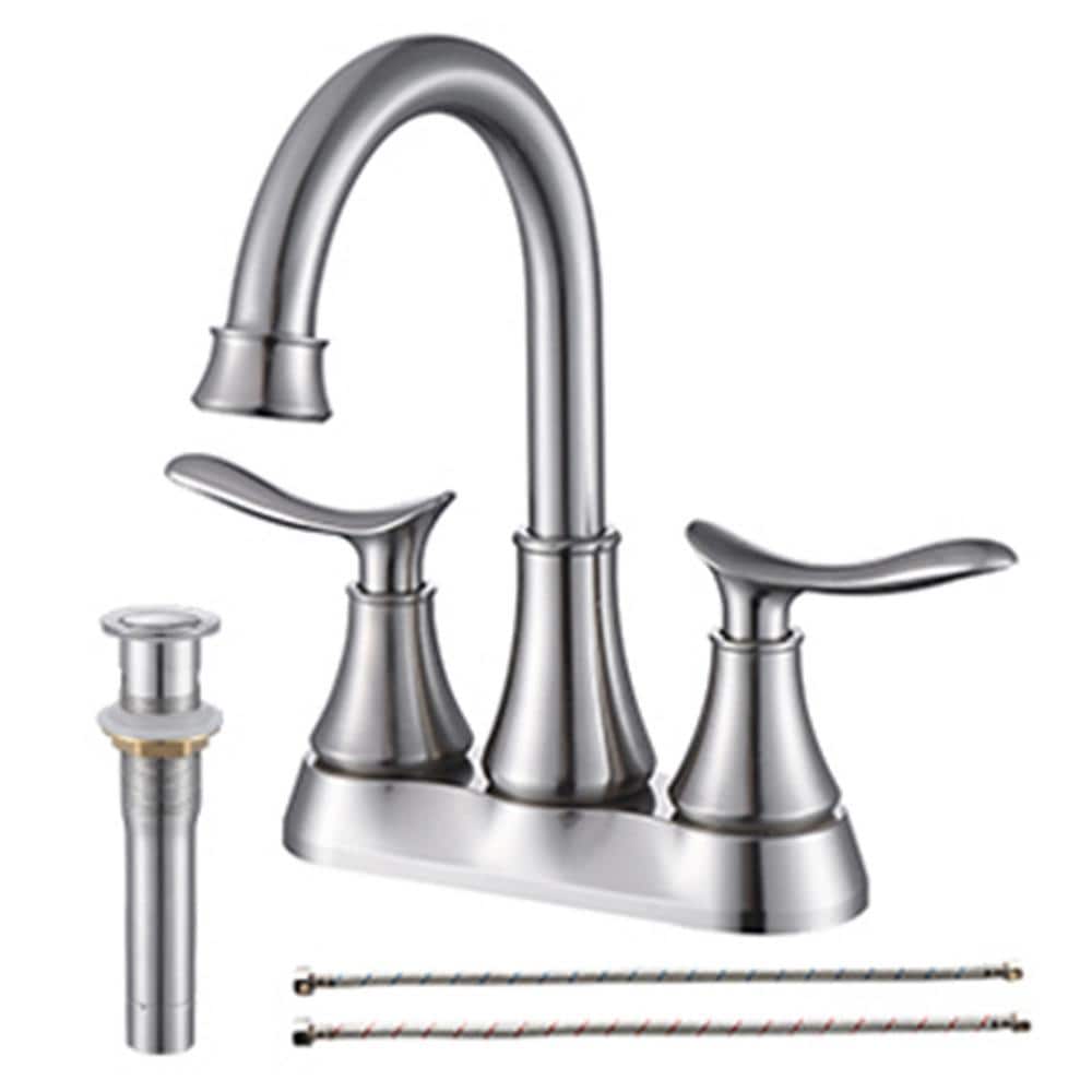 Arc 4 in. Centerset Double Handle Bathroom Faucet with Drain Kit Included in Nickel price history on PriceWatchPro