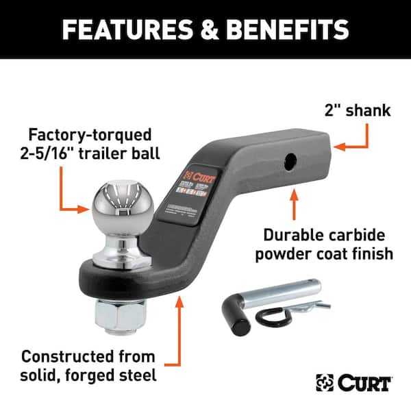 CURT 2 in. Shank, 15,000 lbs., 2 in. Drop Loaded Forged Ball Mount with 2-5/16 in. Ball CURT 2 in. Shank, 15,000 lbs., 2 in. Drop Loaded Forged Ball Mount with 2-5/16 in. Ball