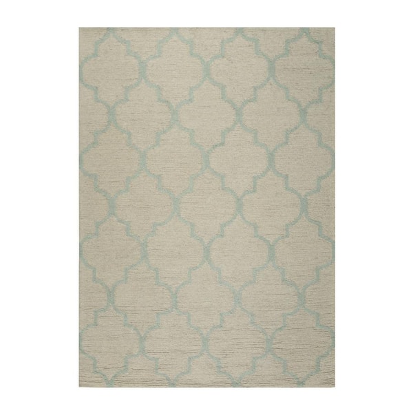 Light Gold 5 ft. x 7 ft. Hand Tufted Wool Traditional Geometric Moroccan Area Rug