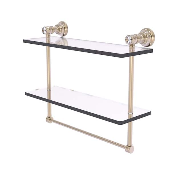 Allied Brass Carolina Crystal Collection 16 in. W x 9.5 in. H x 5.54 in. D Glass Rectangular Shelf in Antique Pewter with Towel Bar