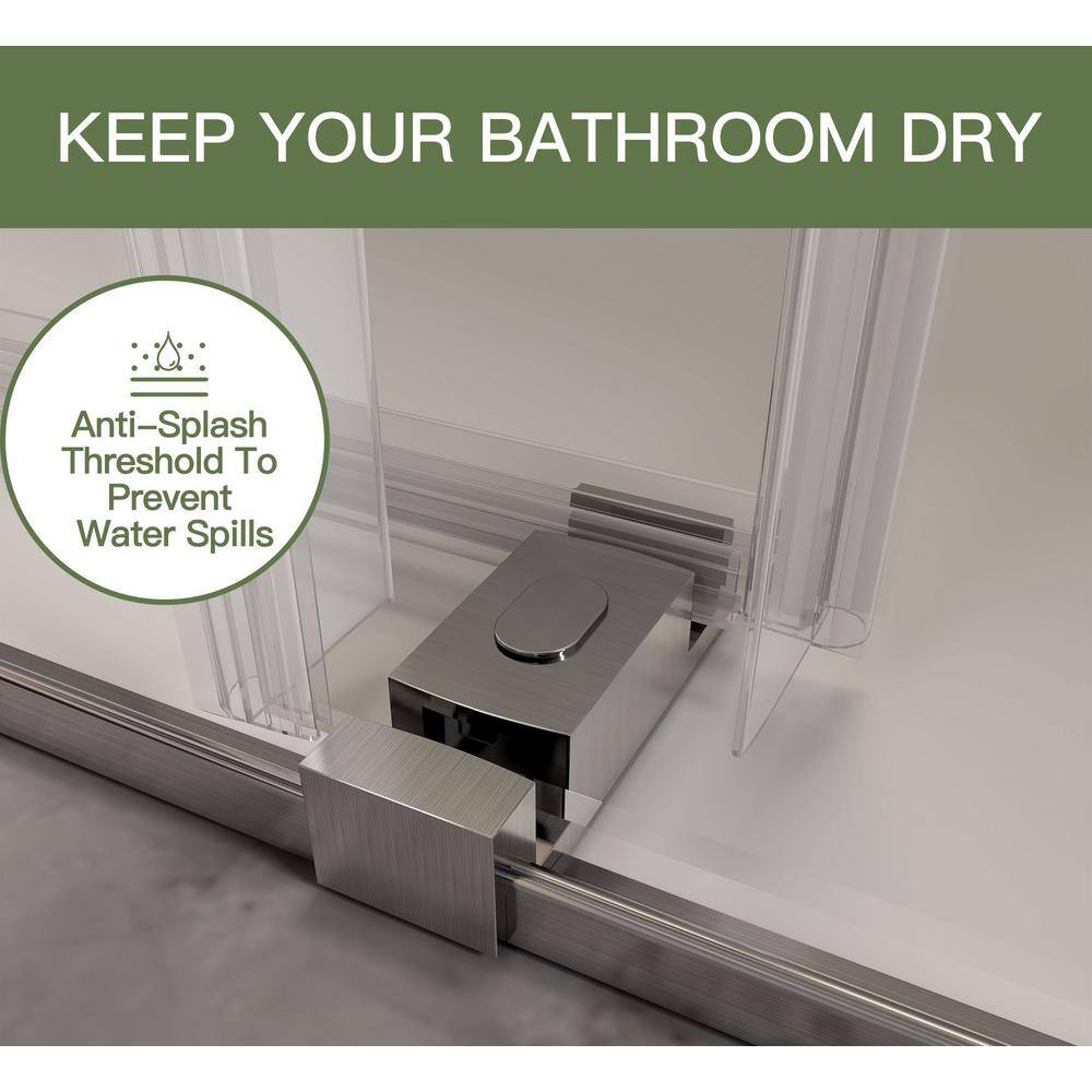60-Inch Frameless Brushed Nickel Sliding Shower Door with Clear Glass