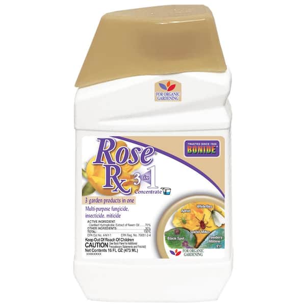 Bonide Rose Rx Multi-Purpose Fungicide, Insecticide and Miticide, 16 oz. Concentrated Solution for Organic Gardening