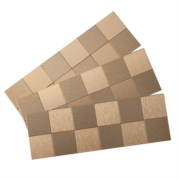 Aspect Square Matted 12 in. x 4 in. Brushed Champagne Metal Decorative Tile Backsplash (1 sq. ft.)