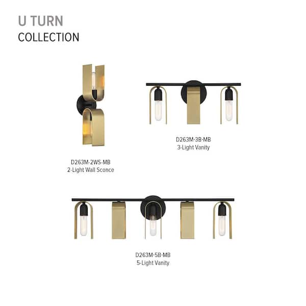 Designers Fountain - U Turn 18 in. Matte Black Wall Sconce