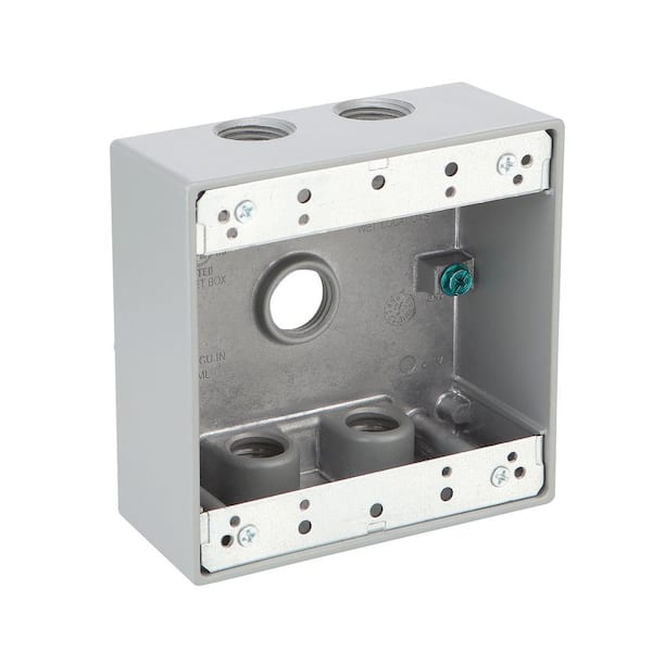 Commercial Electric 2-Gang Metallic Weatherproof Box with (5) 1/2 in. Holes, Gray WDB550G
