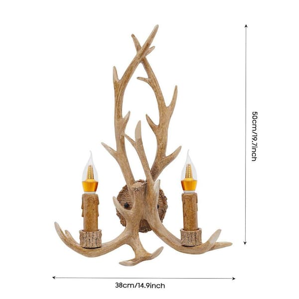OUKANING 2-Light Brown Resin Antlers Retro Style Wall Sconce