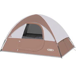 Waterproof 2-Person Polyester Camping Tent in Khaki Brown