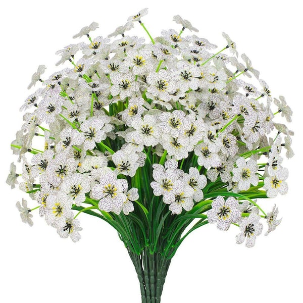 14 in. White 21 Bundles Outdoor Artificial Other Flowers UV Resistant ...
