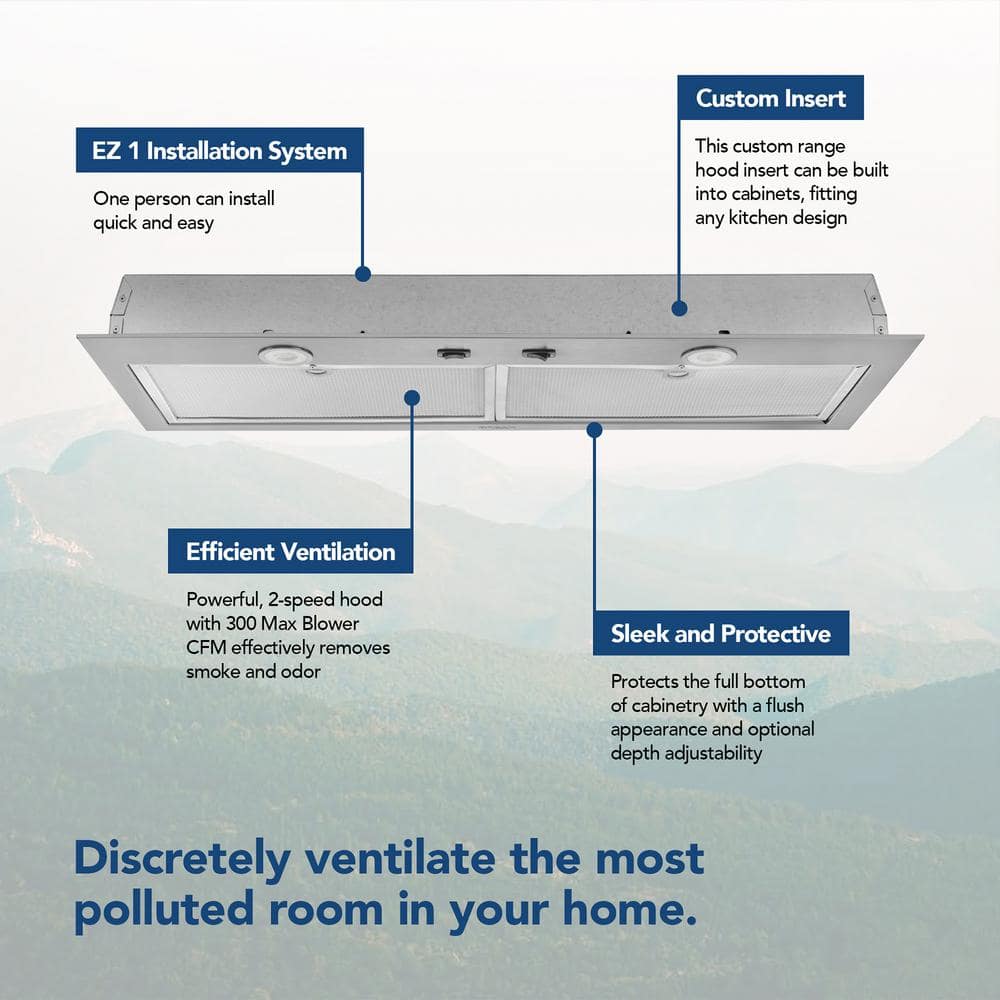 24-Inch Stainless Steel Convertible Range Hood Insert with LED Lighting
