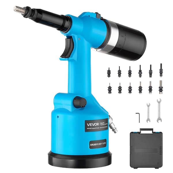 Automatic Pneumatic Rivet Nut Gun Kit, w/ 13 PCS SAE & Metric Heads, 3/8 in. Straight Coil Pneumatic w/ 5620 LBS. Force