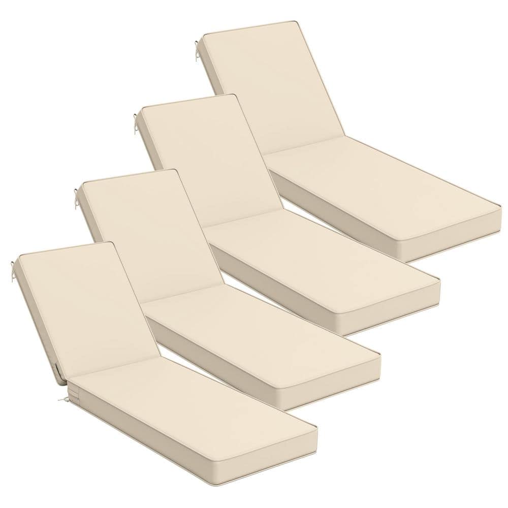 72 x 21 x 4 in. Outdoor Chaise Lounge Cushion Waterproof Patio Beach Pool Replacement Cushion Only Cream (4-Pack)