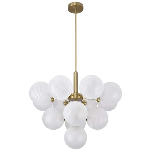 23.6 in. 13-Light Modern Gold Cluster Bubble Chandelier with Globe Frosted Glass Shades