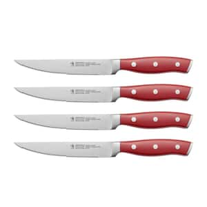 Forged Accent 4.5 in. Stainless Steel Full Tang Serrated Steak Knife Set with Plastic Red Handle (Set of 4)