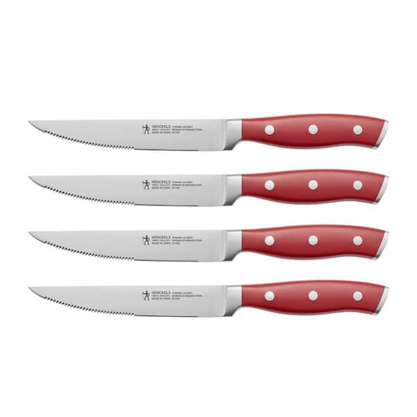 Henckels Forged Accent 4.5 in. Stainless Steel Full Tang Serrated Steak Knife Set with Plastic Red Handle (Set of 4)
