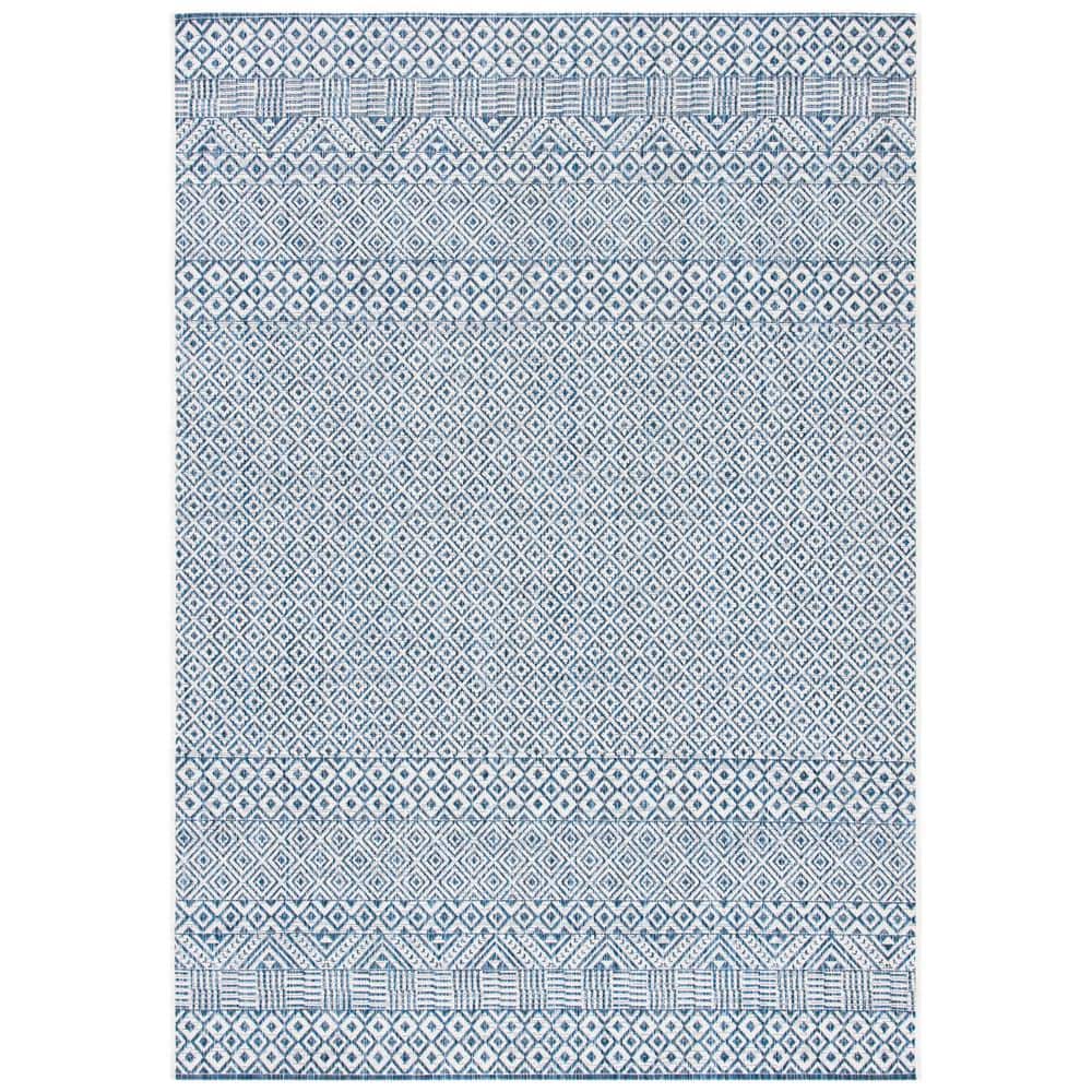 Blue and Navy Geometric Flat Woven Indoor/Outdoor Rug