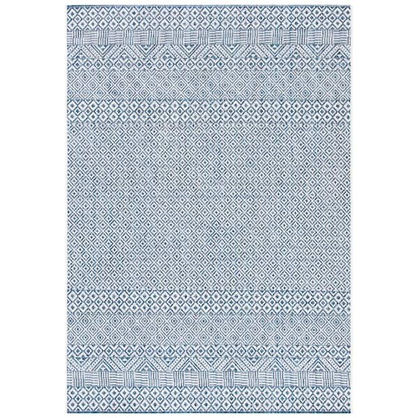 Courtyard Blue/Navy 5 ft. x 8 ft. Modern Geometric Diamond Indoor/Outdoor Patio Area Rug