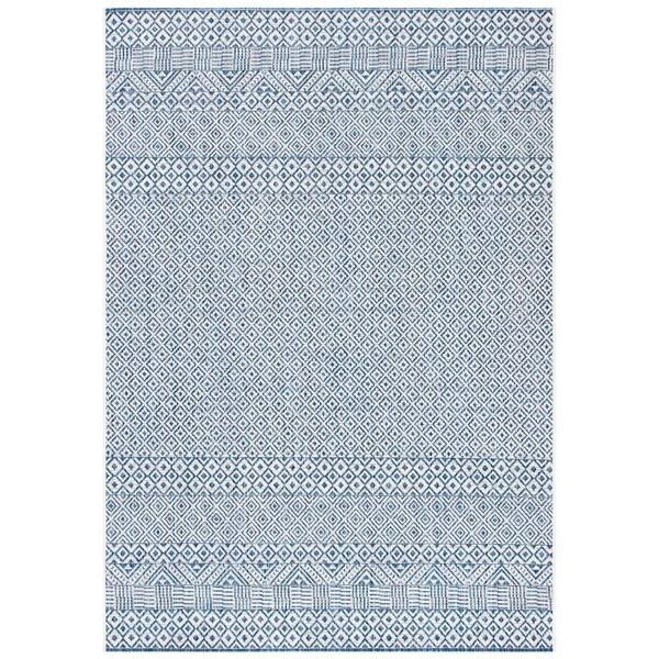 Courtyard Blue/Navy 9 ft. x 12 ft. Geometric Diamond Indoor/Outdoor Patio  Patio Area Rug