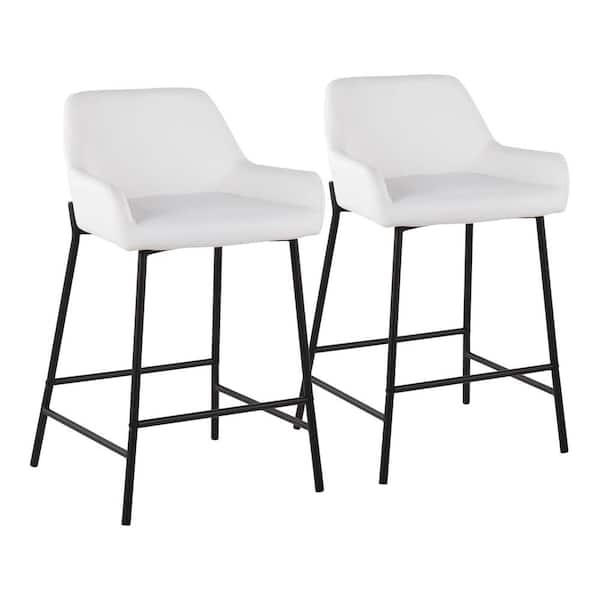 Lumisource Daniella 33 in. Fixed-Height White Faux Leather and Black Steel Counter Height Bar Stool (Set of 2)