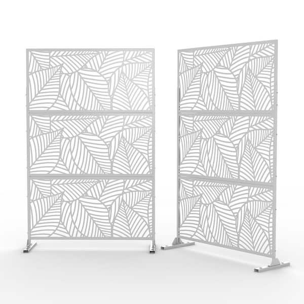 Unbranded 6.5 ft. H x 4 ft. W Laser Cut Metal Privacy Screen in White, 3 Panels