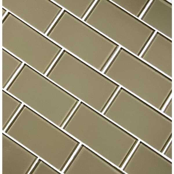 Modern Olive Brown 3 in. x 6 in. Glossy Glass Subway Wall Tile (1 sq. ft./Pack)