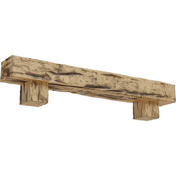 Ekena Millwork 6 in. x 8 in. x 3 ft. Riverwood Faux Wood Fireplace Mantel Kit with Alamo Corbels, Natural Pine
