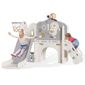 Arba 5 ft. 10 in 1 Beige Gray Toddler Wave Slide, Astronaut Themed Baby Slide for Toddlers Aged 1-3, Toddler Playset