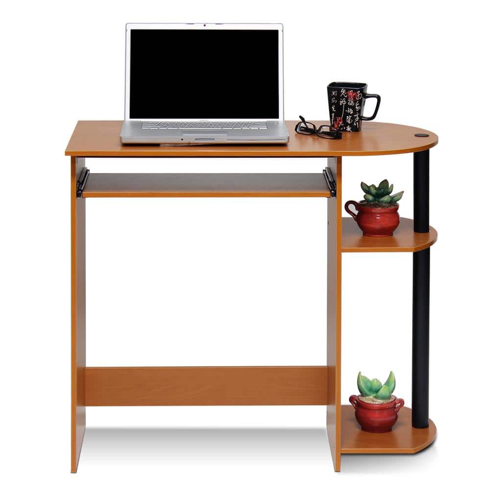 Sleek Black Wood Compact Computer Desk with Drawer & Keyboard Tray