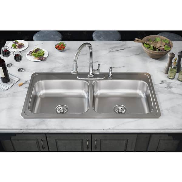 Celebrity 43 in. Drop-in Double Bowl 20-Gauge Stainless Steel Kitchen Sink w/ Accessories