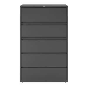 42 in. W 5-Drawer Charcoal Metal Lateral File Cabinet for Home and Office, Holds Letter, Legal and A4 Hanging Folders