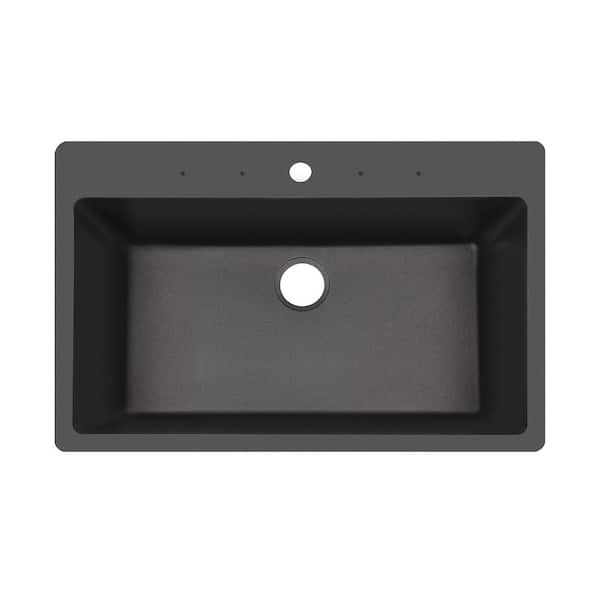 33 in. Drop-in/Undermount Single Bowl Quartz Kitchen Sink in Charcoal Grey
