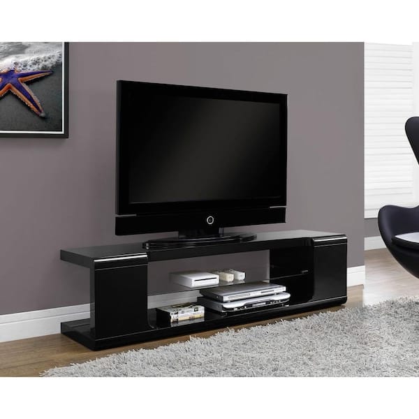 Monarch Specialties Monarch Specialties 59 in. Black Particle Board TV Stand Fits TVs Up to 58 in.