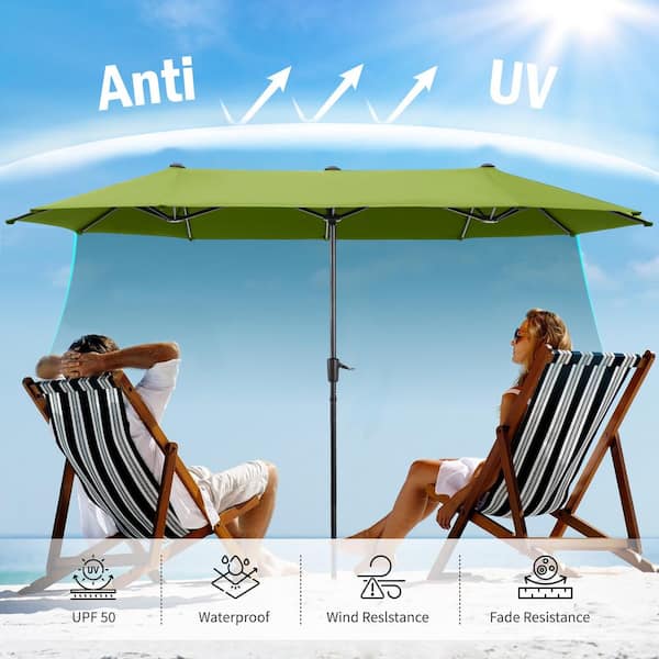PHI VILLA 13 ft. Market Patio Umbrella 2-Side in Lime Green