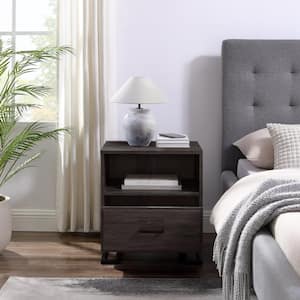 1-Drawer Charcoal Wood and Metal Modern L-Leg Nightstand