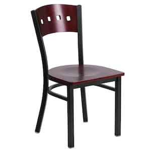 Mahogany Wood Back/Mahogany Wood Seat/Black Metal Frame Wood Dining Chair