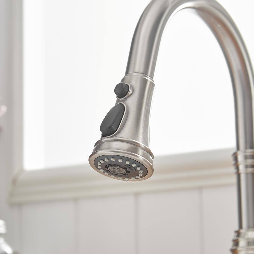 Brushed Nickel High-Arc Kitchen Faucet with Pull-Out Spray