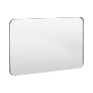 50 in. W x 30 in. H Tempered Glass Rounded Rectangle Framed Wall-Mounted Bathroom Vanity Mirror in Silver