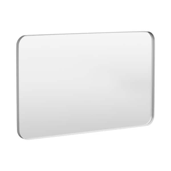 50 in. W x 30 in. H Tempered Glass Rounded Rectangle Framed Wall-Mounted Bathroom Vanity Mirror in Silver