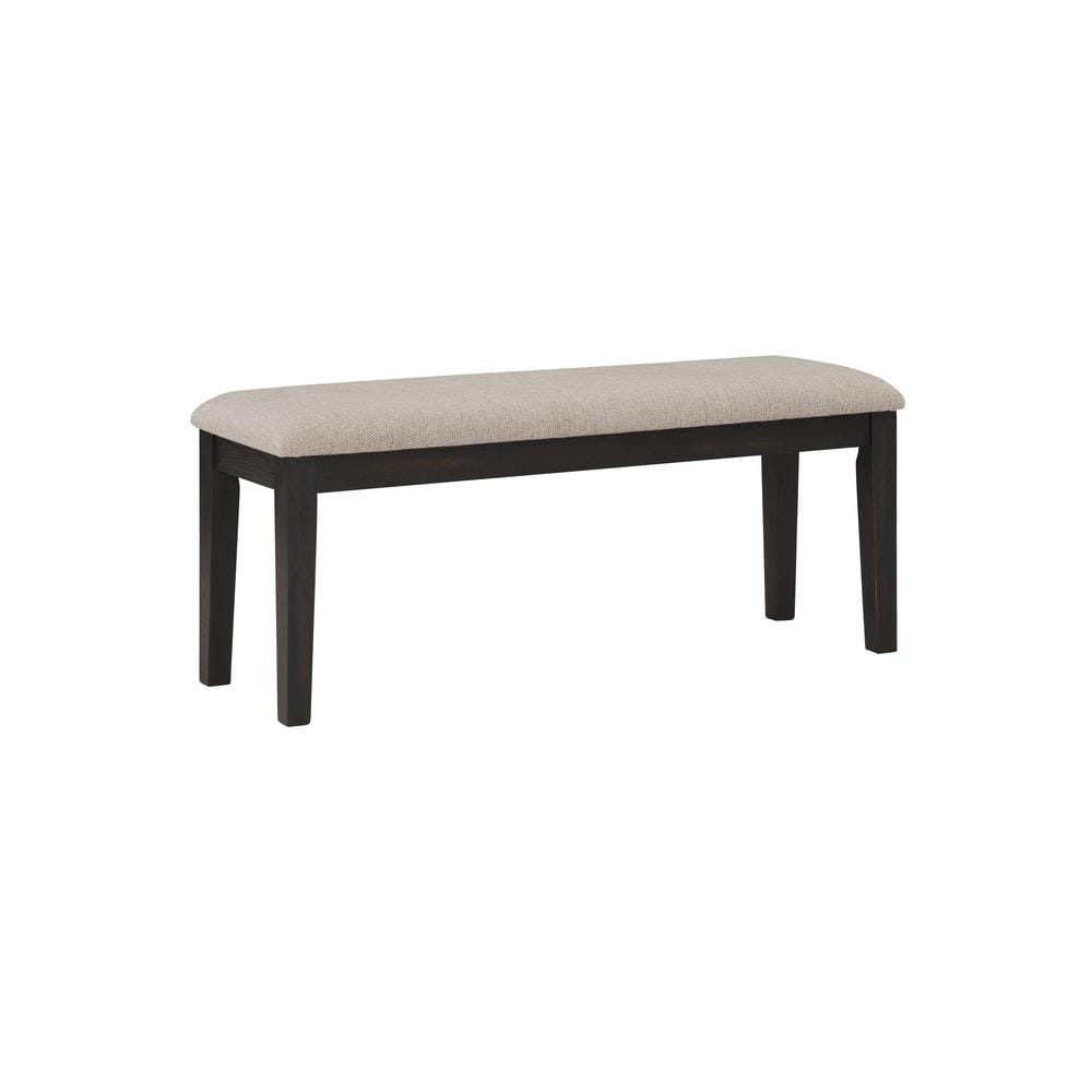 Ebony Upholstered Bench with Oatmeal Fabric and Solid Wood Frame