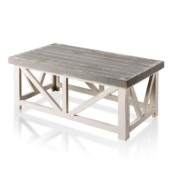 Furniture Of America Bete 2 Piece 52 In Vintage Ivory And Weathered Gray Rectangle Wood Coffee Table Set Idf 4001iv 2pc Furniture Of America Bete 2 Piece, Ivory Coffee Table Set